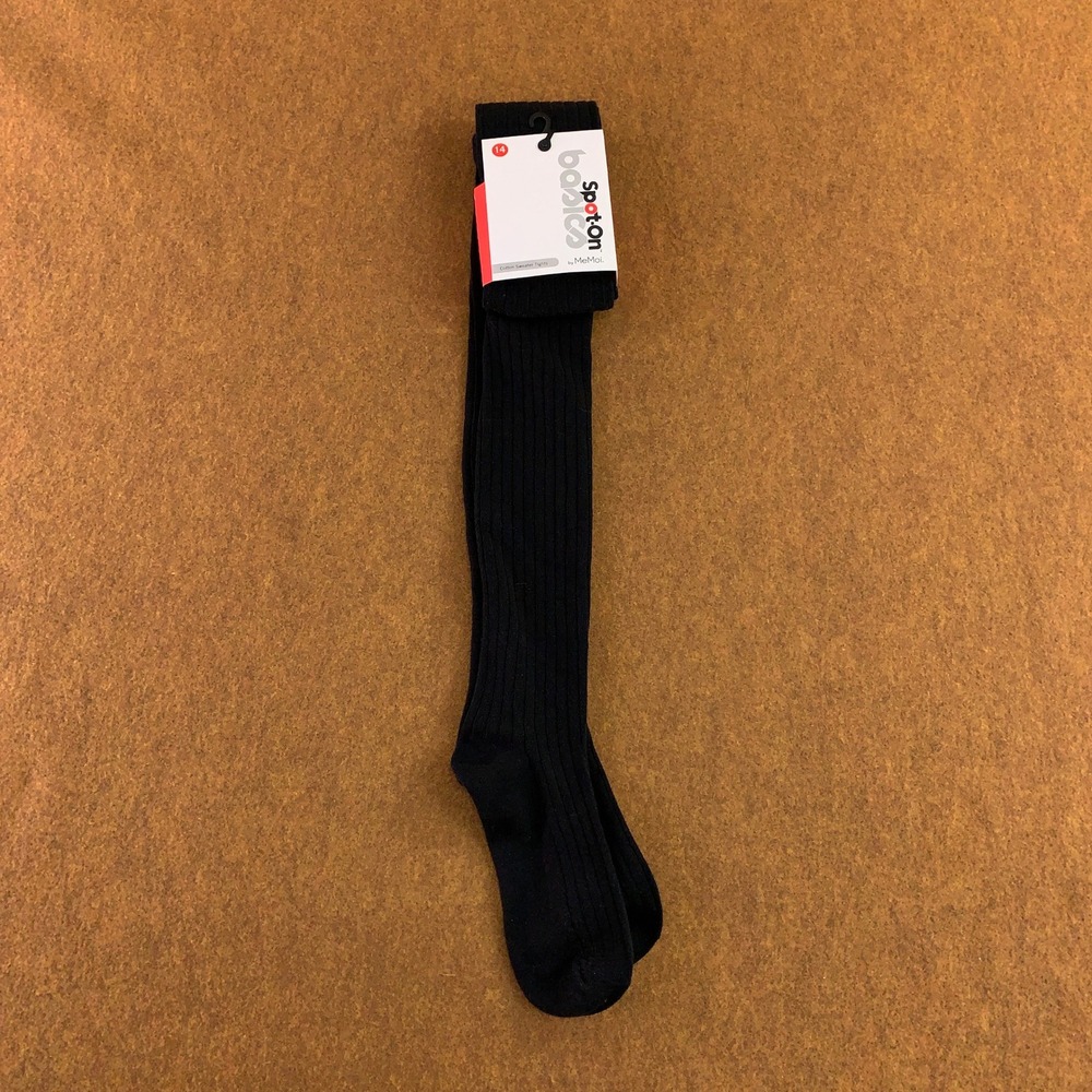Spot-On Basics Girls 14 Black Ribbed Cotton Sweater Tights SP-3405 New